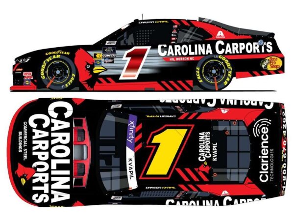 Carson Kvapil #1 NASCAR 2025 Carolina Carports 1:24